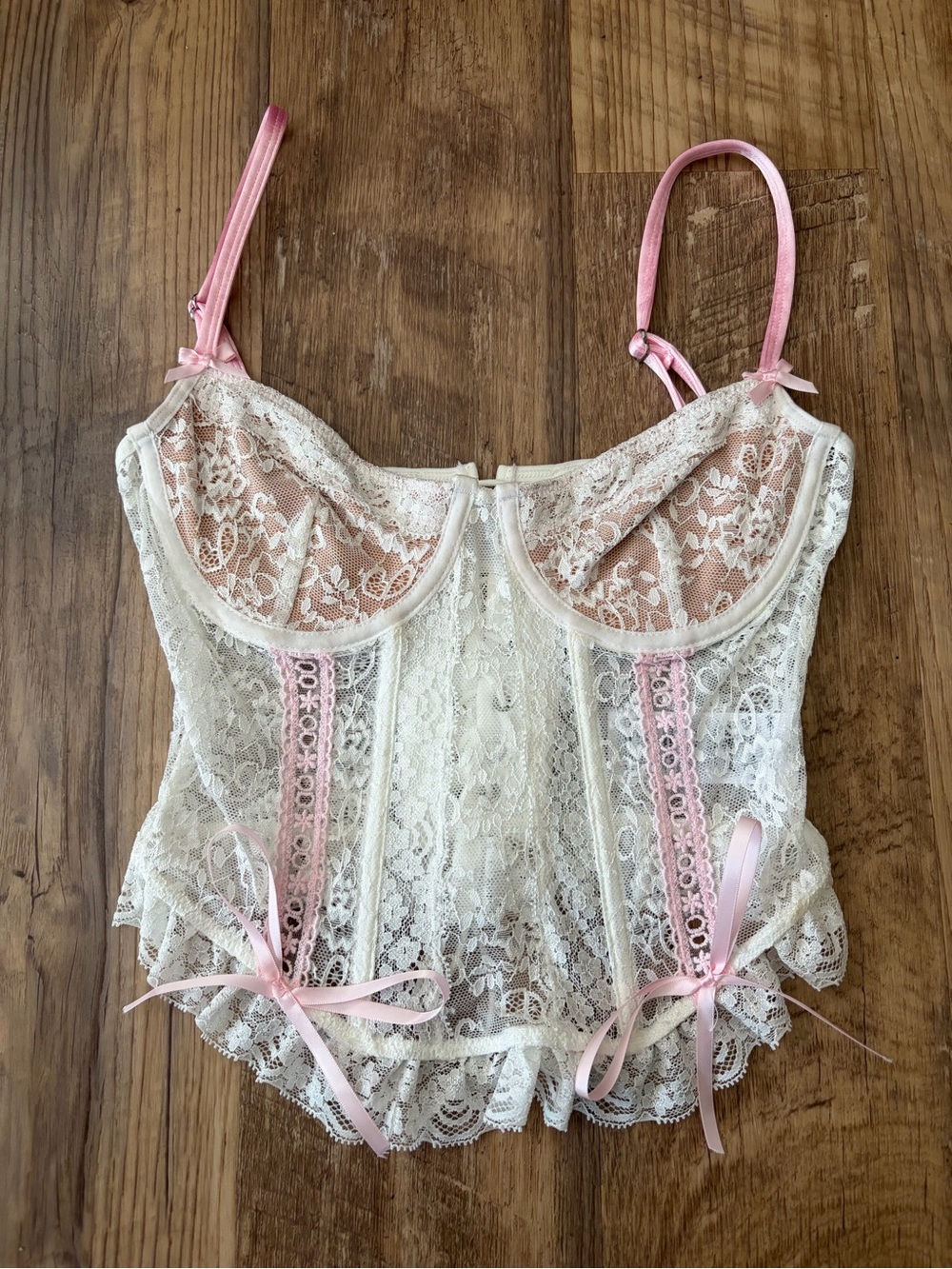 Edikted lace corset top with pink bows